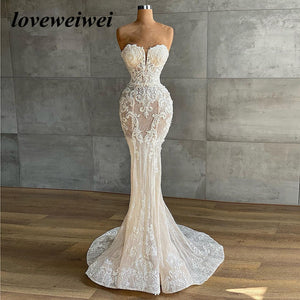 Mermaid Lace Ivory Wedding Gown 2022 Strapless Simple Wedding Dress Luxury Sleeveless Wedding Dresses For Bride robe de mariée