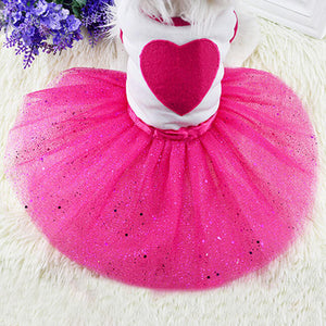 Pet Dog Love Heart Sequins Gauze Small Dog Lace Skirt Princess Tutus Dress Cat Rose Red Clothes Dog Dresses Pet Supplies