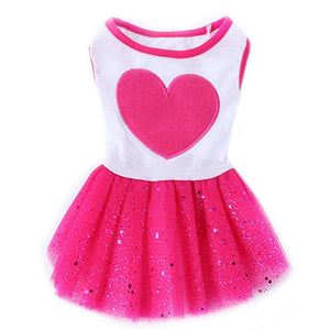 Pet Dog Love Heart Sequins Gauze Small Dog Lace Skirt Princess Tutus Dress Cat Rose Red Clothes Dog Dresses Pet Supplies