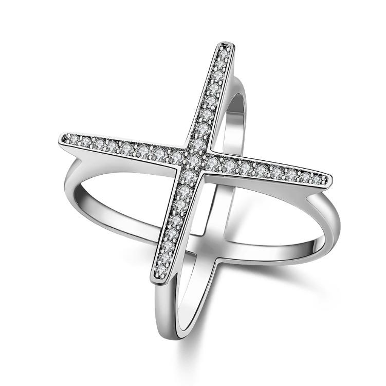 Swarovski Elements Criss-Cross Statement Ring Set in White Gold