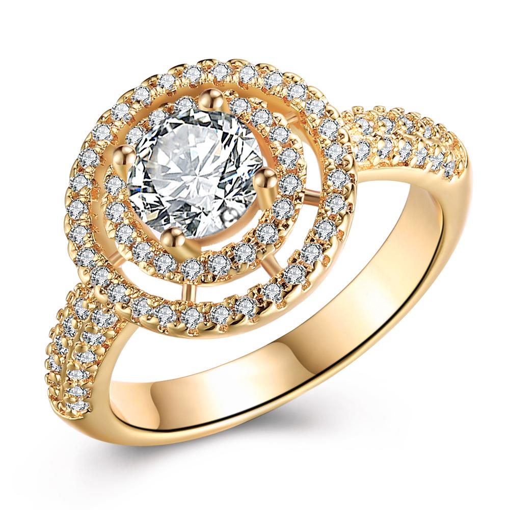 Circular Floral Micro-Pav'e Swarovski Elements Cocktail Ring in Gold