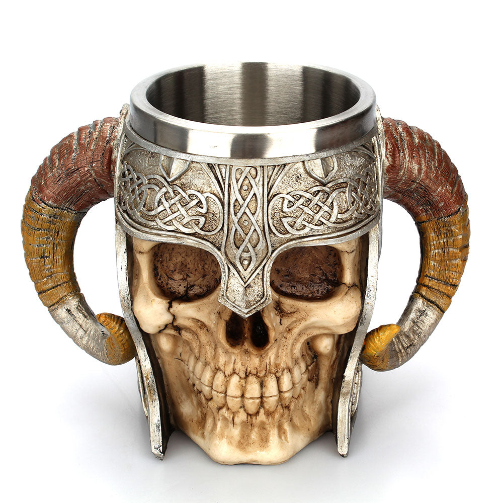 stain resistant Steel Skull Mug Viking Ram Horned Pit Lord Warrior Beer Stein Tankard Coffee Mug Tea Cup 
 Bar Drinkware Gift