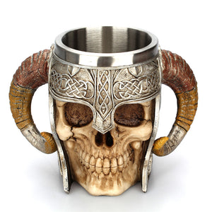 stain resistant Steel Skull Mug Viking Ram Horned Pit Lord Warrior Beer Stein Tankard Coffee Mug Tea Cup 
 Bar Drinkware Gift