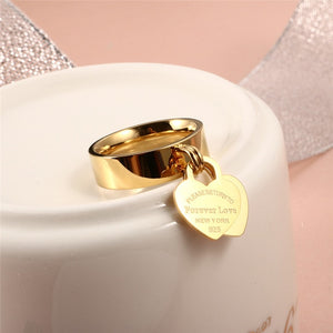 Rose Gold Plating Girl Women Ring Pendants Stainless Steel Charm Finger Rings Sweet Heart Trendy Female Jewelry Gift Multi-size