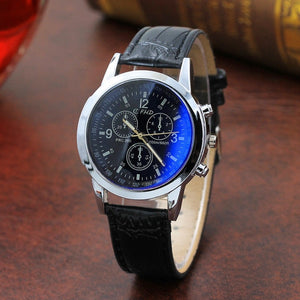 Brand Luxury Fashion Leather Watches Mens Blue Ray Glass Quartz Analog