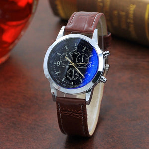 Brand Luxury Fashion Leather Watches Mens Blue Ray Glass Quartz Analog