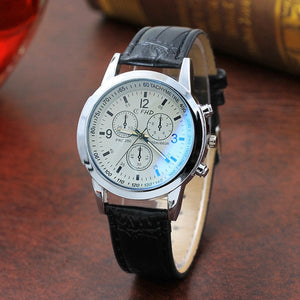 Brand Luxury Fashion Leather Watches Mens Blue Ray Glass Quartz Analog