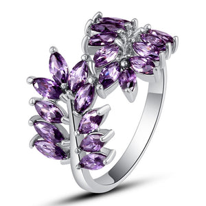 lingmei Wholesale  New Maple Leaf Design Marquise Purple Zircon Women Engagement Unisex Jewelry Silver Ring Size 6 7 8 9 10