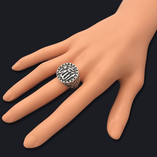 Liumo Vintage Arab Muslim Islam Men Alloy Allah Statement Ring Lr701