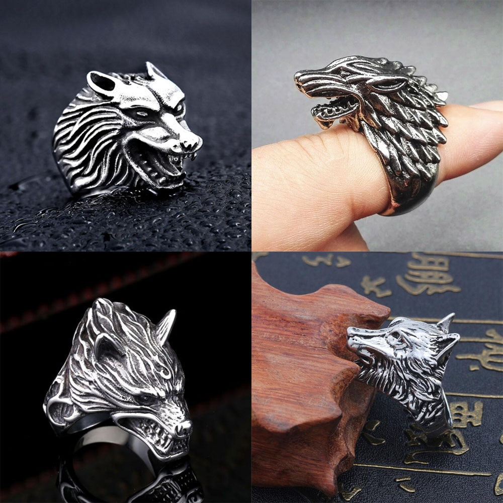 Fashion Domineering Personality Wolf Head Ring Unisex Stainless Steel Wolf King Ring Creative Simple Wolf Ring