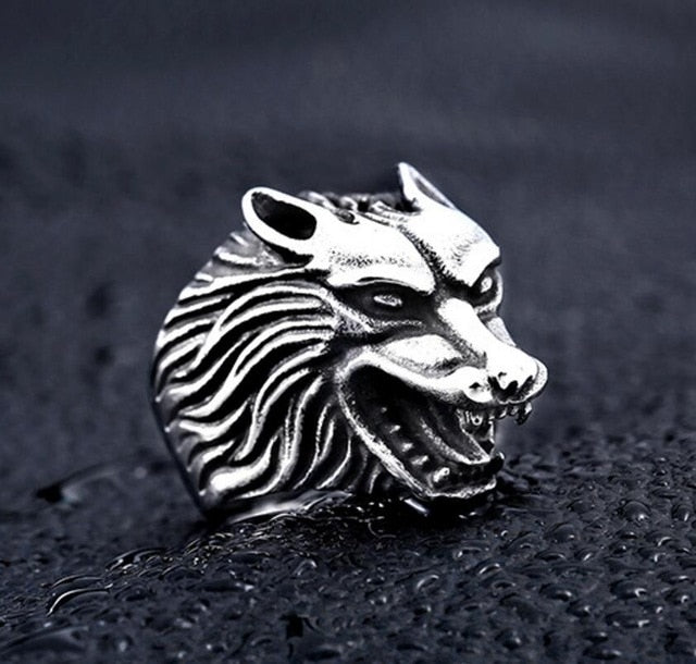 Fashion Domineering Personality Wolf Head Ring Unisex Stainless Steel Wolf King Ring Creative Simple Wolf Ring