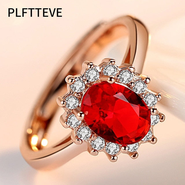 Zircon Red Blue Stone Rings For Women Rose Gold Silver Color Open Adjustable Engagement Wedding Female Ring Fashion Jewelry 2019