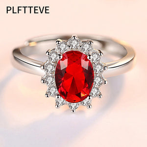 Zircon Red Blue Stone Rings For Women Rose Gold Silver Color Open Adjustable Engagement Wedding Female Ring Fashion Jewelry 2019