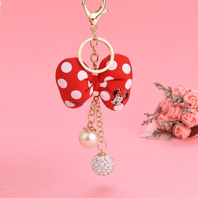 Fashion Mickey Keychain Plush Bow Knot KeyChain Kids Plush Dolls Baby For Girls Women gift