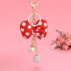 Fashion Mickey Keychain Plush Bow Knot KeyChain Kids Plush Dolls Baby For Girls Women gift