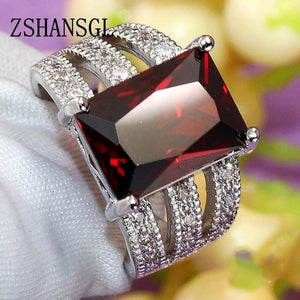 Luxury Solid 925 Sterling Silver Rings for Women Wedding Red AAA CZ Hollow-out Jewelry Valentine's Day Gift Big Promotion