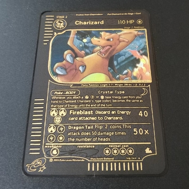 Pokemon Game Anime Battle Card Gold Metal Card Charizard Pikachu Collection Card Action Figure Model Child Toy Gift