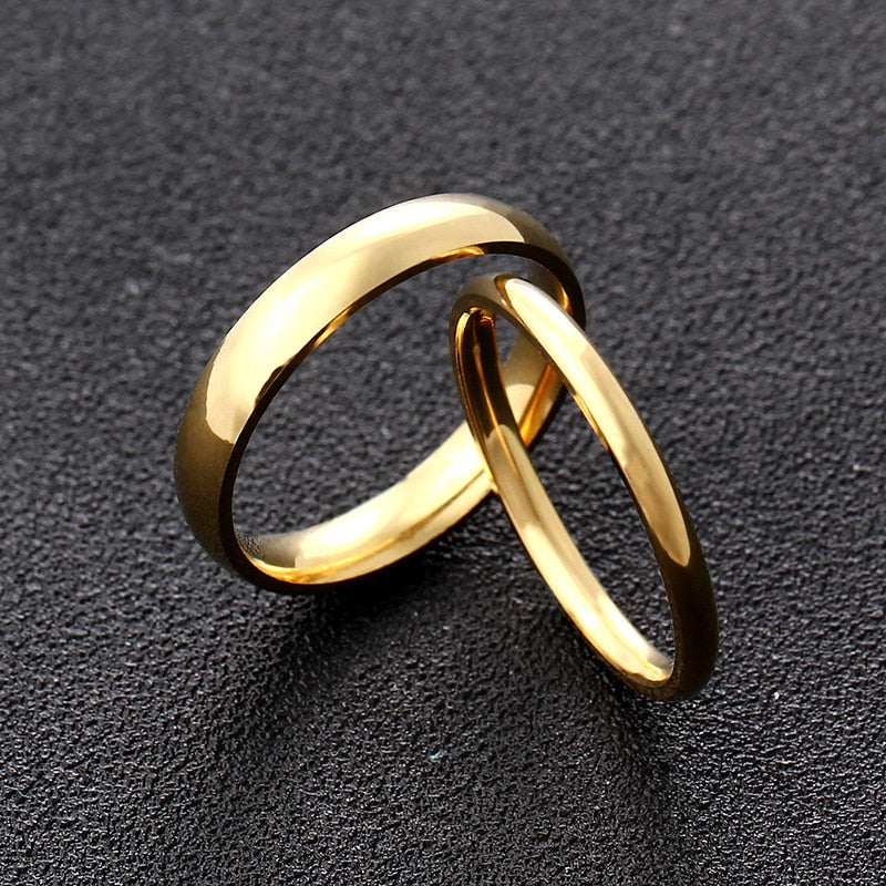 Stainless steel Gold Smooth Romantic Rings Women Men Wedding Party Unique Fine Cute Jewelry