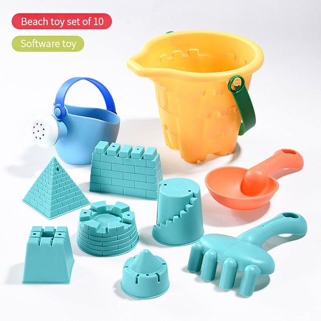 soft Silicone beach toys for children SandBox Set Kit Sea sand bucket Rake Hourglass Water Table play and fun Shovel mold summer
