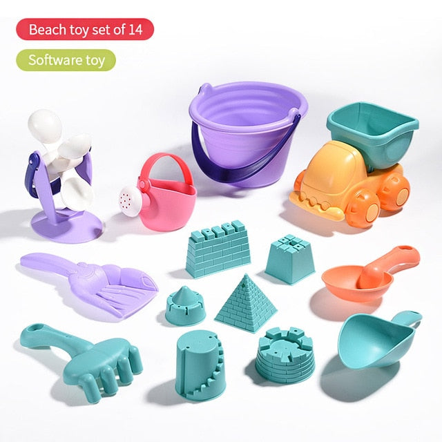 soft Silicone beach toys for children SandBox Set Kit Sea sand bucket Rake Hourglass Water Table play and fun Shovel mold summer