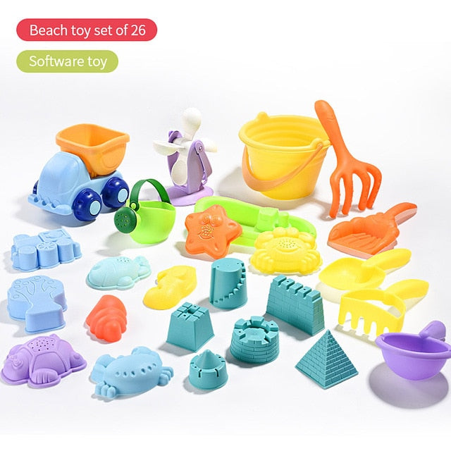 soft Silicone beach toys for children SandBox Set Kit Sea sand bucket Rake Hourglass Water Table play and fun Shovel mold summer