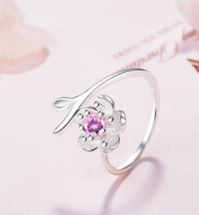 Luxury Female Big Crystal CZ Stone Ring 925 Silver Cute Purple Peach blossom Wedding Adjustable Rings Promise Engagement Ring