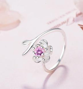 Luxury Female Big Crystal CZ Stone Ring 925 Silver Cute Purple Peach blossom Wedding Adjustable Rings Promise Engagement Ring