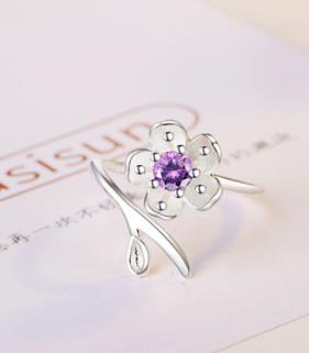 Luxury Female Big Crystal CZ Stone Ring 925 Silver Cute Purple Peach blossom Wedding Adjustable Rings Promise Engagement Ring