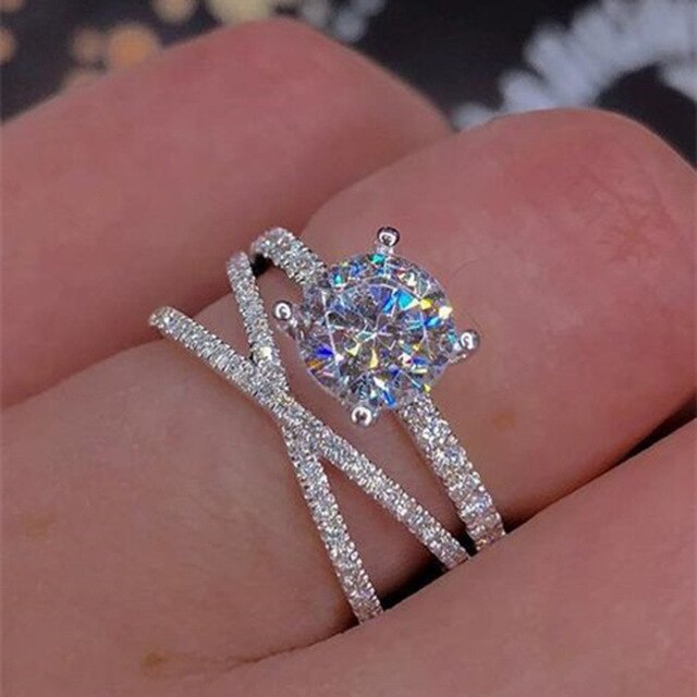 New Rose Gold Rings For Women Full Crystal Rhinestone Wedding Ring For Ladies Women Accessories Across Finger Rings Jewelry Gift