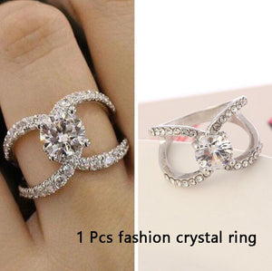 New Rose Gold Rings For Women Full Crystal Rhinestone Wedding Ring For Ladies Women Accessories Across Finger Rings Jewelry Gift