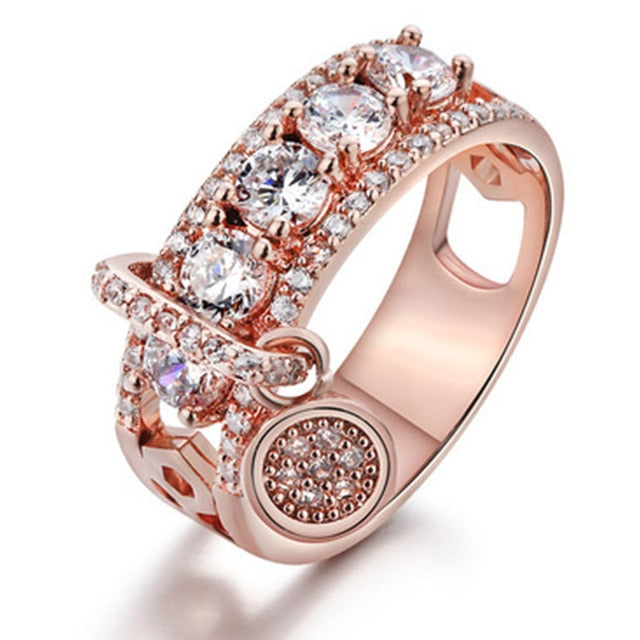 New Rose Gold Rings For Women Full Crystal Rhinestone Wedding Ring For Ladies Women Accessories Across Finger Rings Jewelry Gift