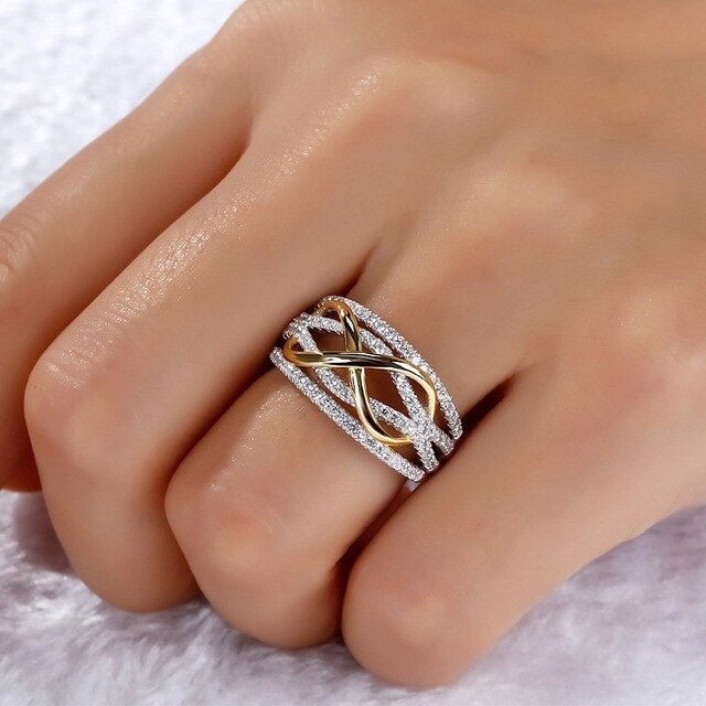 New Rose Gold Rings For Women Full Crystal Rhinestone Wedding Ring For Ladies Women Accessories Across Finger Rings Jewelry Gift