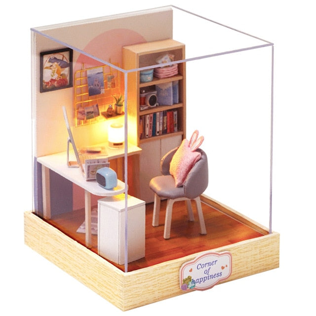 Cutebee DIY House Miniature with Furniture LED Music Dust Cover Model Building Blocks Toys for Children Casa De Boneca TD16