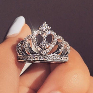 SexeMara Fashion Silver Rings Crystal Heart Rings Women's Crown Zircon Ring Jewelry Women's Engagement Party Wholesale