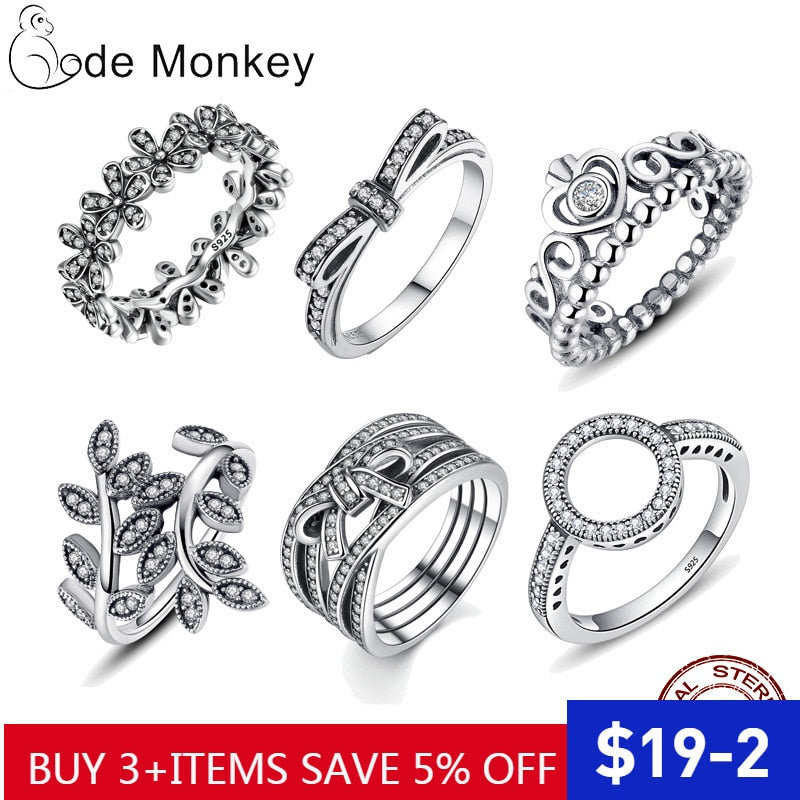 CodeMonkey 100% 925 Sterling Silver Rings  Wholesale Popular Flower Lucky Rings For Women Jewelry Making Dorpshipping R7220