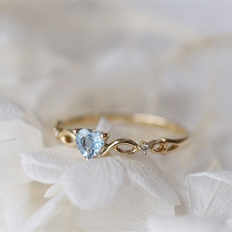 Wedding Simple Female Crystal Heart Jewelry Ring Gold/Silver Color Lovely Elegant Exquisite Finger Women Blue Fashion