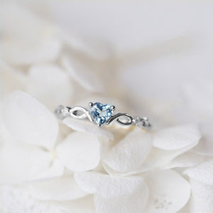 Wedding Simple Female Crystal Heart Jewelry Ring Gold/Silver Color Lovely Elegant Exquisite Finger Women Blue Fashion