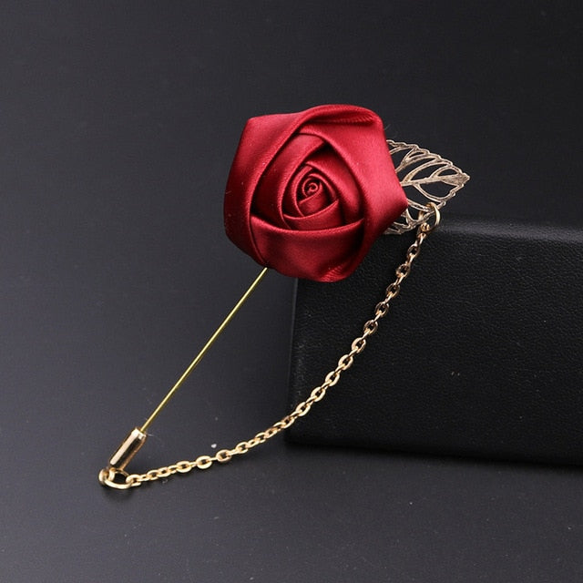 Lovegrace Red Rose Flowers Lapel Pin Mens Wedding Bouquet Handmade Brooch Buttonhole Groomsmen Groom Corsage and Boutonnieres