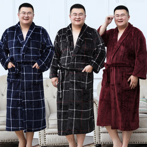 Men Plus Size Warm Flannel Bathrobe 40-130 KG Men Winter Coral Fleece Bath Robe Night Sleepwear Women Dressing Gown Cozy Robes