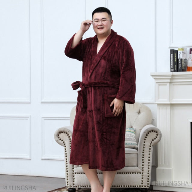 Men Plus Size Warm Flannel Bathrobe 40-130 KG Men Winter Coral Fleece Bath Robe Night Sleepwear Women Dressing Gown Cozy Robes