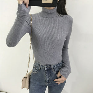 2020 Autumn Winter Thick Sweater Women Knitted Ribbed Pullover Sweater Long Sleeve Turtleneck Slim Jumper Soft Warm Pull Femme