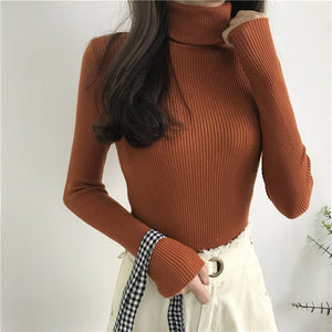 2020 Autumn Winter Thick Sweater Women Knitted Ribbed Pullover Sweater Long Sleeve Turtleneck Slim Jumper Soft Warm Pull Femme