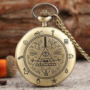 Eye of Providence Weird Town Triangle Devil Quartz Pocket Watch Gravity Bill Cipher Fall Time Gem Necklace Pendant Clock Gifts