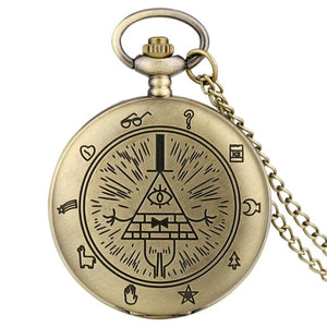 Eye of Providence Weird Town Triangle Devil Quartz Pocket Watch Gravity Bill Cipher Fall Time Gem Necklace Pendant Clock Gifts