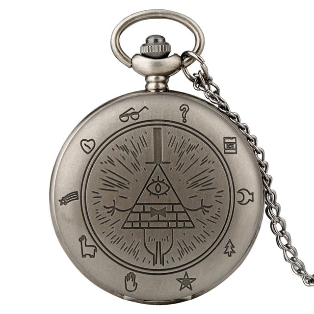 Eye of Providence Weird Town Triangle Devil Quartz Pocket Watch Gravity Bill Cipher Fall Time Gem Necklace Pendant Clock Gifts