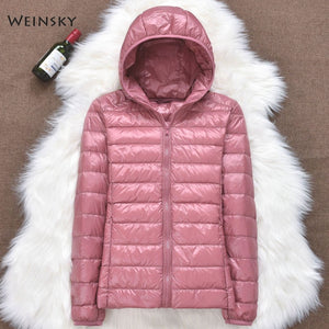 Winter Women Ultralight Thin Down Jacket White Duck Down Hooded Jackets Long Sleeve Warm Coat Parka Female Portable Outwear