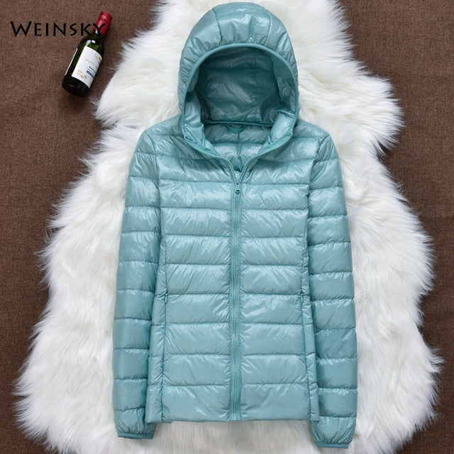 Winter Women Ultralight Thin Down Jacket White Duck Down Hooded Jackets Long Sleeve Warm Coat Parka Female Portable Outwear