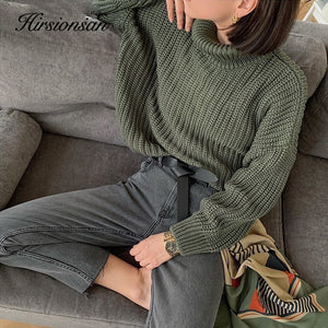 Hirsionsan Turtle Neck Sweater Women 2020 New Korean Elegant Solid Cashmere Sweater Oversized Thick Warm Female Pullovers Tops