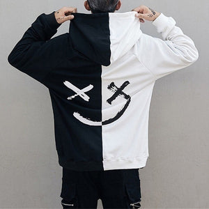 Men Hoodies Sweatshirts Happy Smiling Face Print Headwear Hoodie Women Patchwork Hoodies Hip Hop Streetwear Hooded Pullover