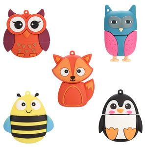 USB Flash Drive 32G Funny 64GB USB Flash Drive 4gb 8gb 16gb Memory Stick Cards Mini Pen Drive 128gb bee fox owl